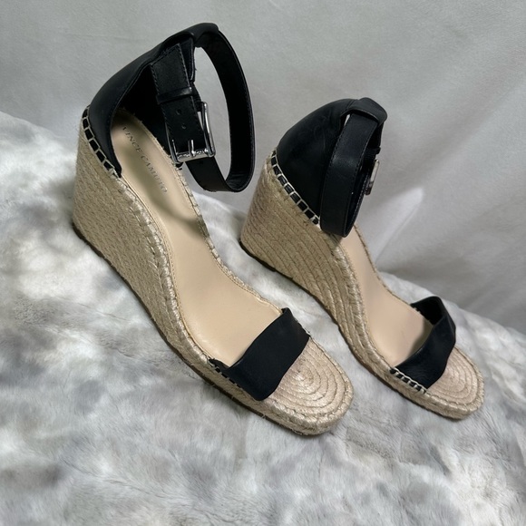 New Womens Vince Camuto Meddrina Black Leather Espadrille Wedge Sandals Size 11 - Picture 4 of 6